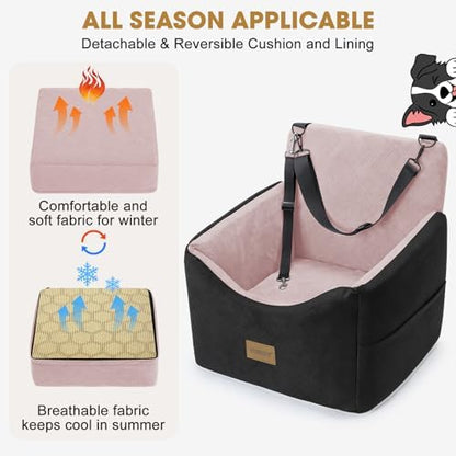 JOEJOY Dog Car Seats for Small Medium Dogs Under 35lbs, Dog Booster Seat with Detachable Washable Cover and Cushion, Memory Foam Pet Car Seat with Safety Belt and Storage Pockets (BP)