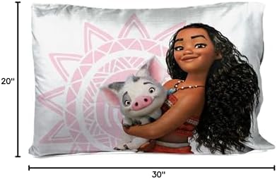 Jay Franco Disney Moana 2 Pack Reversible Pillowcases - Tropical Patchwork Double Sided Pillow Cover - Features Pua, Kids Super Soft Bedding