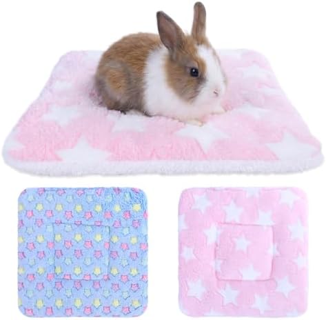 Rabbit Plush Bed,Cozy Guinea Pig Beds Soft Warm Bunny Mat for Small Animals Hedgehog Chinchilla Squirrel Hedgehog,2PCS (Pink Blue)