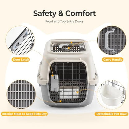 NEWBULIG 23" Hard-Sided Dog Carrier for Small Dogs & Cats - Beige & Grey