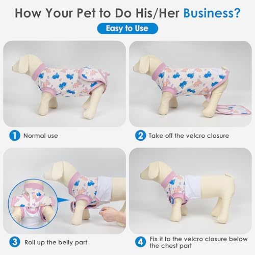 cyeollo Recovery Suit for Dogs Cats Surgery Suit Female Spay Soft Breathable Pet Onesie Bodysuit Male Dog Neuter, Small Dogs Surgical Recovery Shirt, Dinosaur, S