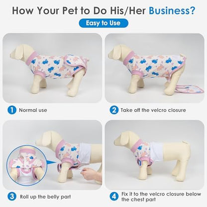 cyeollo Recovery Suit for Dogs Cats Surgery Suit Female Spay Soft Breathable Pet Onesie Bodysuit Male Dog Neuter, Small Dogs Surgical Recovery Shirt, Dinosaur, S