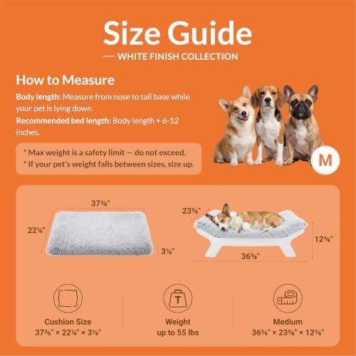 Muihood Elevated Wood Dog Bed Frame Mat Set, Whitecolor, Medium