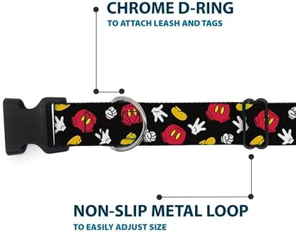 Buckle-Down Dog Collar Plastic Clip Mickey Mouse Costume Elements Scattered Black 15 to 26 Inches 1.0 Inch Wide, Multicolor, 1"" Wide - fits 15-26"" Neck - Large (PC-WDY351-L)
