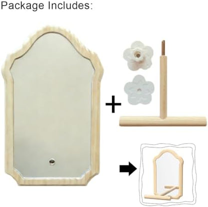 Bird Mirror with Wooden Perch for Parakeet, 21cm Bird Toy for Cage