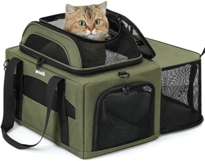 Pecute Top Expandable Airline Approved Pet Carrier for Cats, Olive Green