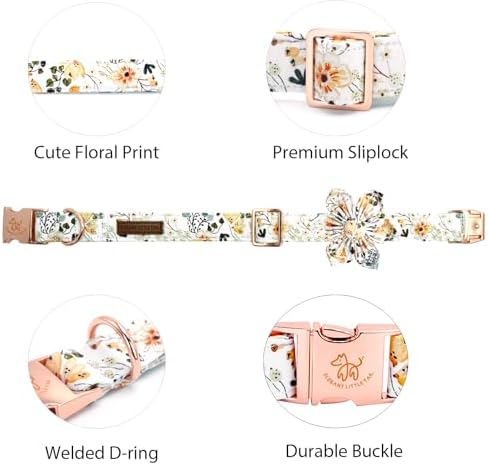 Elegant little tail Dog Collar, Floral Print Spring Pet Collars with Flower Pet Gift Girl Flower Collar Female Adjustable Dog Collars for Small Dogs