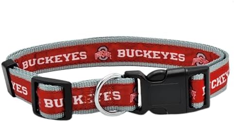 Pets First Collegiate PET Collar NEW Version Ohio State Buckeyes Dog Collar, Size Large. Best Sports Team Color for Dogs & Cats. A Shiny & Colorful Dog & Cat Collar Licensed by The NCAA