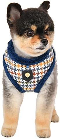 Puppia Kent Dog Harness Over-The-Head Warm Winter Houndstooth Pattern Adjustable Chest for Small and Medium Dog, Blue, Small