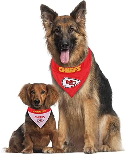 Pets First NFL DOG BANDANA - KANSAS CITY CHIEFS REVERSIBLE PET BANDANA. 2 Sided Sports Bandana with a PREMIUM Embroidery TEAM LOGO, Small/Medium. - 2 Sizes & 32 NFL Teams available (KCC-3217-S-M)
