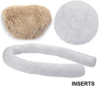 Donut Dog Bed Calming Ultra Soft Shag Faux Fur Dog Bed Comfortable Donut Cuddler for Dogs and Cats,Self Warming and Washable (30Inches, Beige)