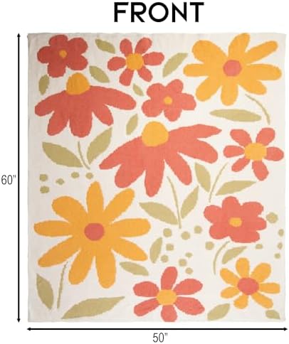 Carstens, Inc. Luxury Soft Stretchy Reversible Plush Throw Blanket, Large 50" x 60", Petal Power
