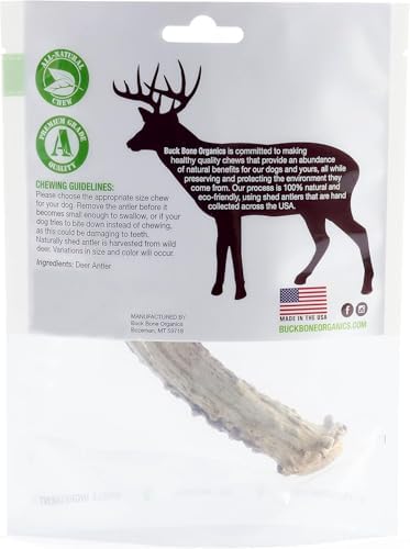 Buck Bone Organics Deer Antler Dog Bones, Premium Grade A - Natural Dog Treat, Made in Montana (Medium)