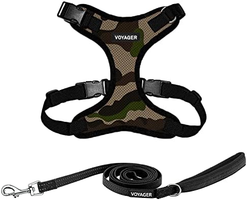 Best Pet Supplies Voyager Step-in Lock Pet Harness w Reflective Pet Leash Combo Set with Neoprene Handle 5ft - Supports Small, Medium and Large Breed Puppies/Cats - Army/Black Trim, S