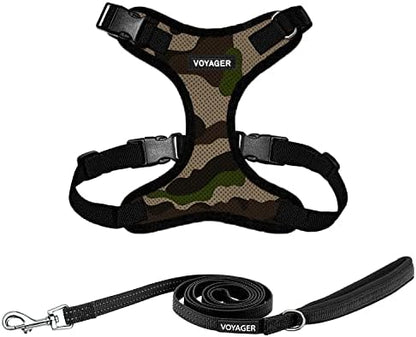 Best Pet Supplies Voyager Step-in Lock Pet Harness w Reflective Pet Leash Combo Set with Neoprene Handle 5ft - Supports Small, Medium and Large Breed Puppies/Cats - Army/Black Trim, S