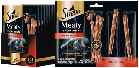 Sheba Meaty Tender Sticks Soft Cat Treats, Chicken, 5 Count, 10 Pack