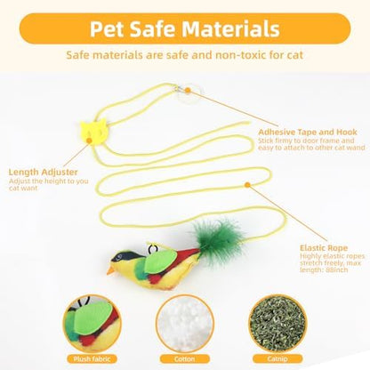 Tocirelo Interactive Hanging Cat Toy Bird with Catnip Feather, Door Cat Toy
