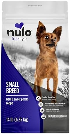 Nulo Freestyle Small Breed Dog Food Dry - Beef & Sweet Potato, Puppy & Adult Grain Free Dog Food, Natural, High Protein, Smaller Sized Kibble with BC30 Probiotic for Healthy Digestion Support, 14lb