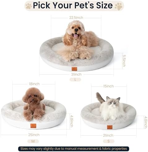 Round Donut Dog Bed – Luxury Orthopedic Dog Beds with Memory Foam – Calming Bolster Pet Bed, Water-Resistant, Washable Plush Cover, Premium Zipper – Small, Medium Dogs & Cats (25 Inches)