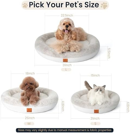 Round Donut Dog Bed – Luxury Orthopedic Dog Beds with Memory Foam – Calming Bolster Pet Bed, Water-Resistant, Washable Plush Cover, Premium Zipper – Small, Medium Dogs & Cats (25 Inches)