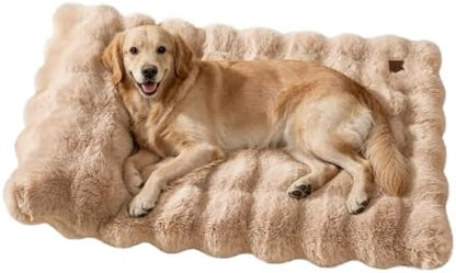 SOMAHE Plush Dog Bed Mat, Raised Pillow, 35 x 27 Inch, Coffee