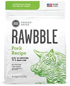 BIXBI Liberty Freeze-Dried Dog Food Topper & Treats, Pork – 97% Meat & Organs, No Refrigeration – USA Made, 4.5 oz