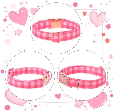 Pink Checkerboard Dog Collar, Classic Girly Plaid Dog Collars, Adjustable Heavy Duty Girl Dogs Collar for Small Medium Large Dogs with Metal Buckle XS