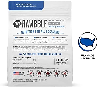 BIXBI Rawbble Freeze Dried Cat Food, Turkey Recipe, 3.5 oz - 94% Meat and Organs, No Fillers - Pantry-Friendly Raw Cat Food for Meal, Treat or Food Topper - USA Made in Small Batches