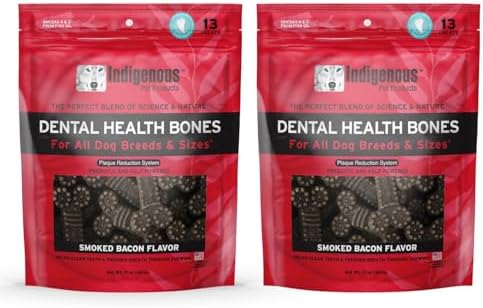 Indigenous Pet Dental Health Bones Regular 2 Pack – Smoked Bacon (17 Ounce x 2) | Grain-Free Dog Chews with Prebiotics & Omegas | Freshens Breath, Supports Digestive, Skin & Coat Health |