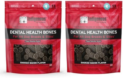 Indigenous Pet Dental Health Bones Regular 2 Pack – Smoked Bacon (17 Ounce x 2) | Grain-Free Dog Chews with Prebiotics & Omegas | Freshens Breath, Supports Digestive, Skin & Coat Health |