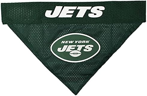 Pets First NFL DOG BANDANA - NEW YORK JETS REVERSIBLE PET BANDANA. 2 Sided Sports Bandana with a PREMIUM Embroidery TEAM LOGO, Small/Medium. - 2 Sizes & 32 NFL Teams available