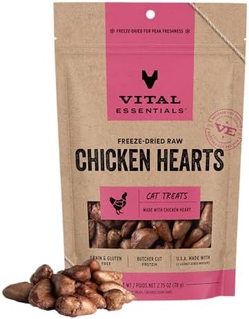 Vital Essentials Freeze Dried Raw Chicken Hearts Cat Treats, 2.75 oz Bag