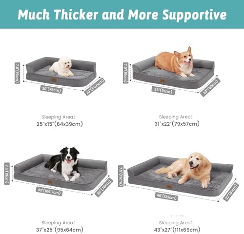 COZY KISS Orthopedic Dog Bed for Extra Large Dogs, L Shaped XL 42x30 inch