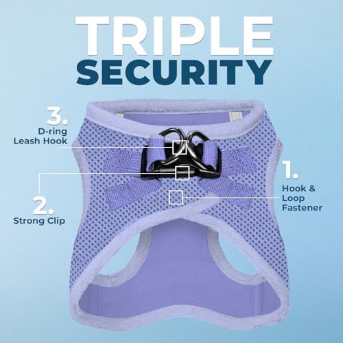 Best Pet Supplies - All Weather Mesh/Plush, Reflective, No Pull Harness for Small, Medium Dogs, Cats - Secure with Hook & Loop Fastener, Buckle, Double D-Rings - Lavender, L