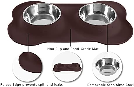 Hubulk Pet Dog Bowls 2 Stainless Steel Dog Bowl with No Spill Non-Skid Silicone Mat + Pet Food Scoop Water and Food Feeder Bowls for Feeding Small Medium Large Dogs Cats Puppies (Large, Chocolate)