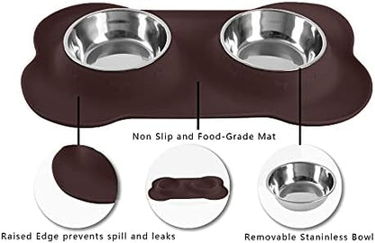 Hubulk Pet Dog Bowls 2 Stainless Steel Dog Bowl with No Spill Non-Skid Silicone Mat + Pet Food Scoop Water and Food Feeder Bowls for Feeding Small Medium Large Dogs Cats Puppies (Large, Chocolate)