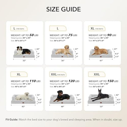 Orthopedic Washable Dog Bed for Medium Dogs, 35x22in, Grey White