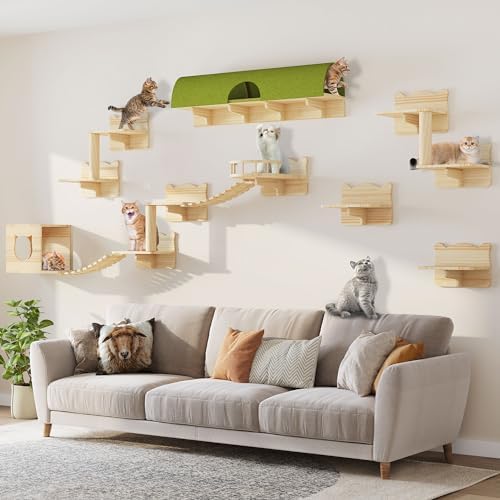 Cat Wall Shelves, 16-in-1 Cat Wall Furniture Set w/Tunnel & Bridge