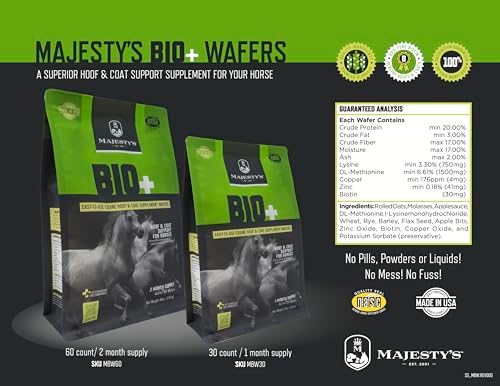 Majesty's BIO+ Biotin Wafers - Superior Horse/Equine Hoof and Coat Support Supplement - Copper, Zinc, Lysine, Methionine - 60 Count (2 Month Supply)