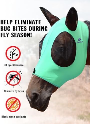 Mask Tech 5 Pieces Horse Fly Masks with Ears, Stretchy Elastic Mesh Fly Masks, 3D Eye Clearance, UV Protection-Large,Combo 27