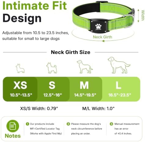GPS Dog Collar with Tracker, Waterproof, No Monthly Fee, Green, M