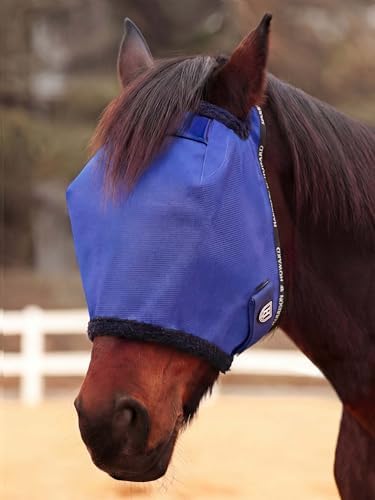 Harrison Howard Reinforced Horse Fly Mask with Mirror PVC Brow Support, Enhanced Eye Space, UV Protection Deep Navy XL