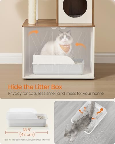 Feandrea Cat Tree with Litter Box Enclosure, 59-Inch, 2-in-1 Condo