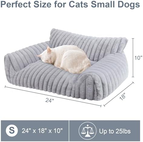 Cute Cat Couch Bed for Indoor Cats, Dog Beds for Small Dogs Couch, S, Grey