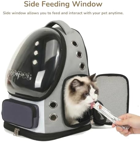 Cat Bubble Backpack Carrier, TSA Airline Approved Pet Travel Bag for Small Medium Dogs, Clear Hiking Camping Backpack for Cats, Kitten and Puppy up to 18 lbs, Gray Bubble