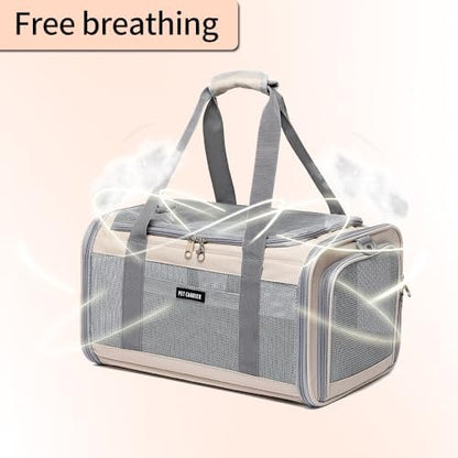 Airline Approved Pet Carrier for Cats and Small Dogs, Breathable and Collapsible Design, Portable Travel Bag for Bearded Dragon, Puppies Animal Hangbag, Rabbit Cage Cage (Khaki, Small)