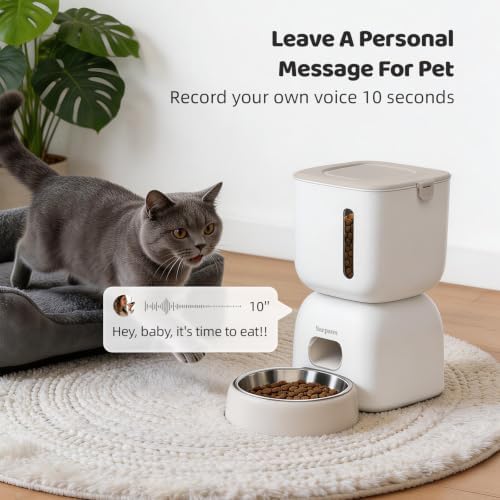 SARPAWS WiFi Automatic Cat Feeder and Water Fountain Set, App Control Smart Pet Food Dispenser with 304 Stainless Steel Bowl, 3L Feeder & 2L Quiet Waterer, 10s Voice Recorder, Dual Power, Secure Lock