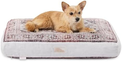 Town & Country Everyday CuddleTown Medallion Everwash® Pillow Pet Bed, Water Repellent Floor Pillow, Machine Washable Cover, Soft & Calming, Red/Greige, Small 28"x22"x4"