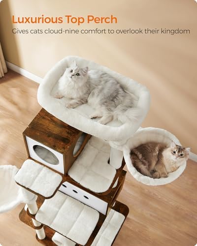 Feandrea Cat Tree, 75.6-Inch Multi-Level Condo with 2 Caves, 2 Hammocks