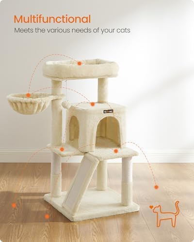 Feandrea Cat Tree, 37.8-Inch Tall Cat Tower, Multi-Level Condo, Beige